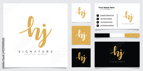HJ Initial handwriting logo vector template with business card