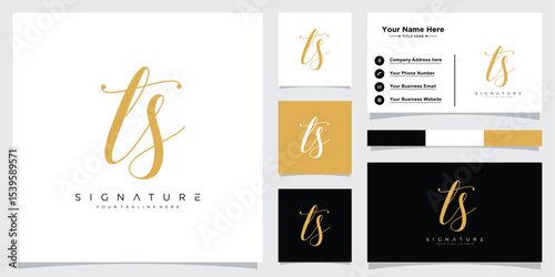 Initial TS handwriting logo vector template with business card