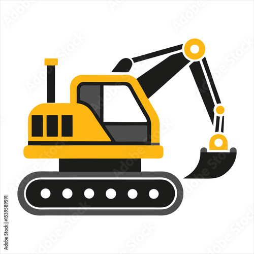 Cute Simple Yellow and Black Excavator Clipart for Construction Themes