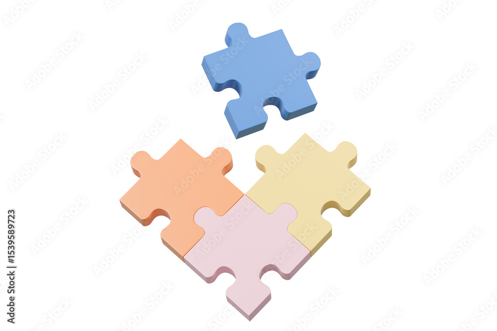 Fototapeta premium 3d jigsaw puzzle pieces icon isolated on transparent white background. Concept of business problems, partnership, development, cooperation and teamwork. idea teamwork financial. 3d render illustration