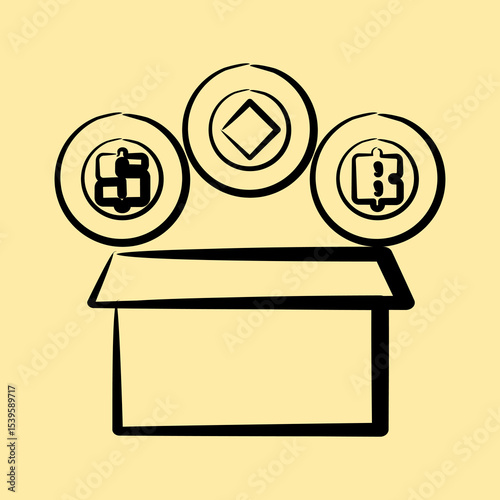 Icon initial coin offering. Crypto currency elements. Icon in hand drawn style.
