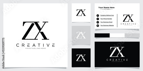 Initial ZX or XZ letter logo design vector with business card