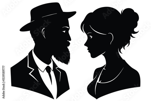Silhouette profile of a hipster couple
