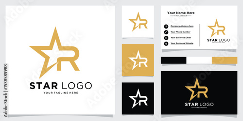 Star Logo Letter R. Star Symbol Vector Template With Business Card