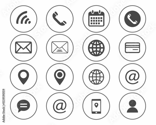 Modern Vector Contact Icons Set – Outline and Filled Styles for Business and Web Use