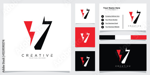Letter V logo with thunderbolt vector illustration