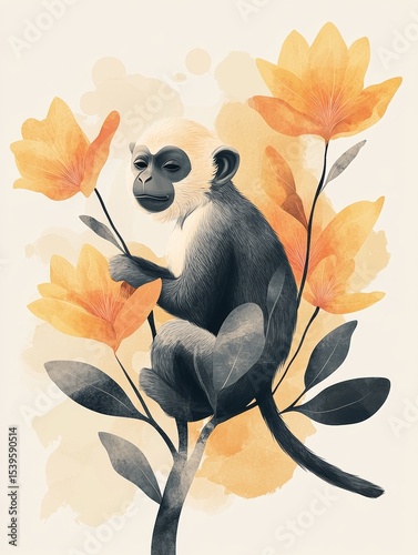stylized monkey on a branch