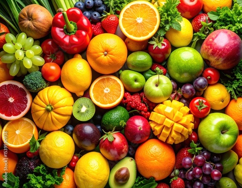 Vibrant array of fresh fruits and vegetables