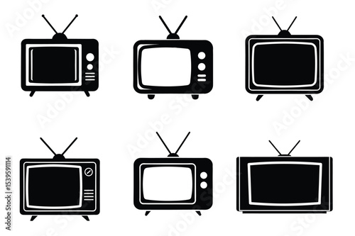 Retro Television Icons Vintage TV Set Silhouettes for Design Projects