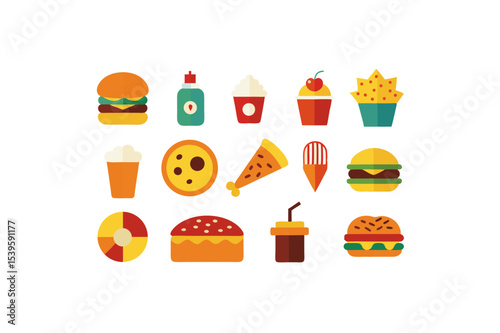 different fast food vector icon
