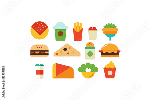 different fast food vector icon