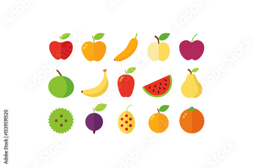 different fruits vector icon set
