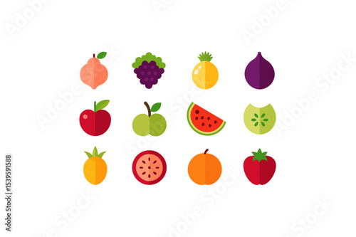 different fruits vector icon set