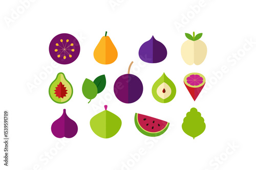 different fruits vector icon set