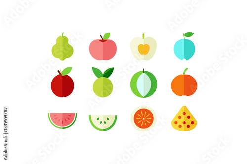 different fruits vector icon set