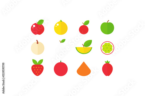 different fruits vector icon set