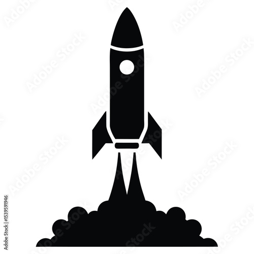 rocket-launching icon black vector illustration on transparent background