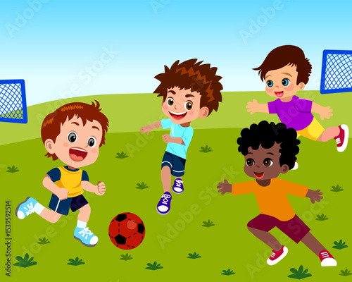 Children play football at a summer camp