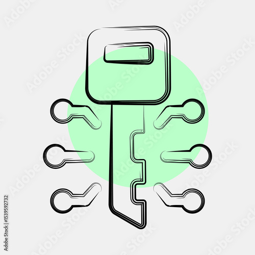 Icon digital key. Crypto currency elements. Icon in color spot style.