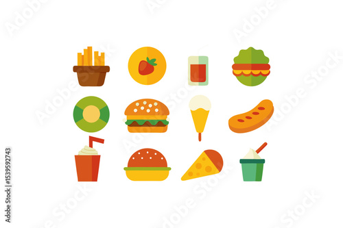 different-fast-food-vector-icon set