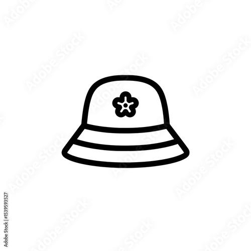 Bucket hat icon with a five-point star in front in casual fashion silhouette style
