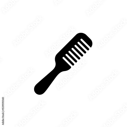 Hair comb icon in side angle with fine and wide teeth in bold black silhouette