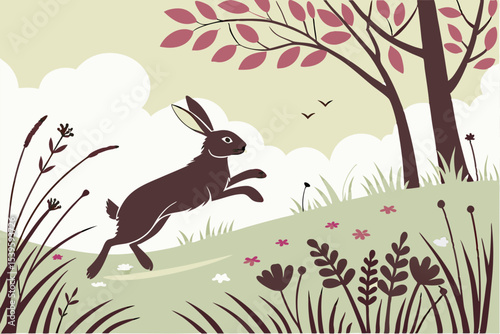 Easter Rabbit Illustration – Silhouette on Nature Background