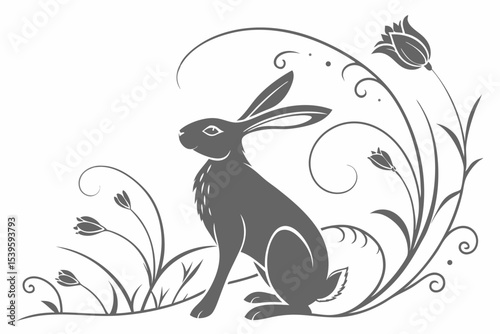 Holiday Bunny Silhouette – Grassy Scene with Sun or Moon