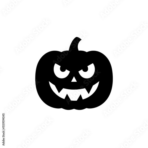 Angry carved Halloween pumpkin icon with menacing face in black silhouette style