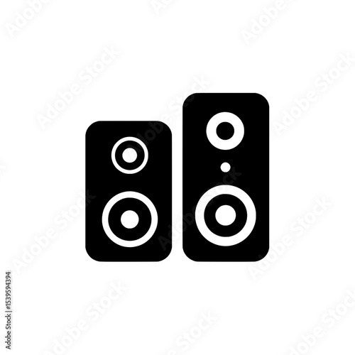 Modern black speaker system icon showing audio device with two speakers in flat style