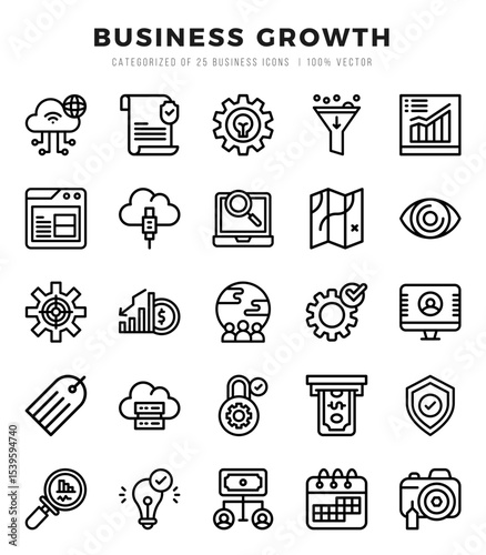 Set of Business Growth Icons. Simple Lineal art style icons pack.