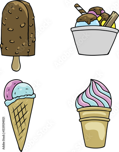 ice cream cup cone illustration set