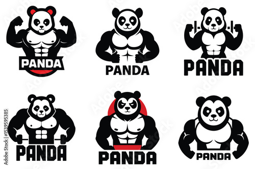 Six muscular panda fitness logo designs
