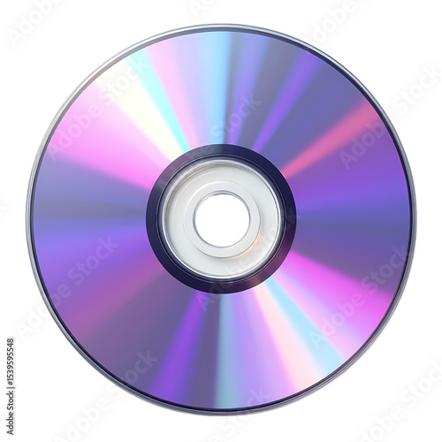 Close up of a compact disc with iridescent color patterns isolated on transparent background
