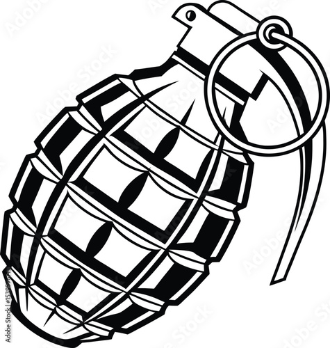 Stylized Hand Grenade Illustration Depicting a Military Grade Explosive Weapon with a Pin and Lever Mechanism for Detonation