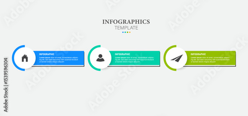 Vector infographic template with three steps or options. Illustration presentation with line elements icons. Business concept design can be used for web, brochure