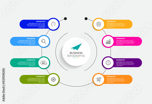 8 Steps business data visualization timeline process infographic template design with icons
