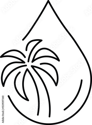 palm oil free icon, tree with drop, thin line symbol on a white background 