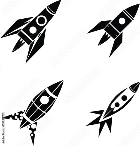A Collection of Space Rocket Illustrations Black and White Line Art Depicting Different Rocket Designs for Various Creative Projects