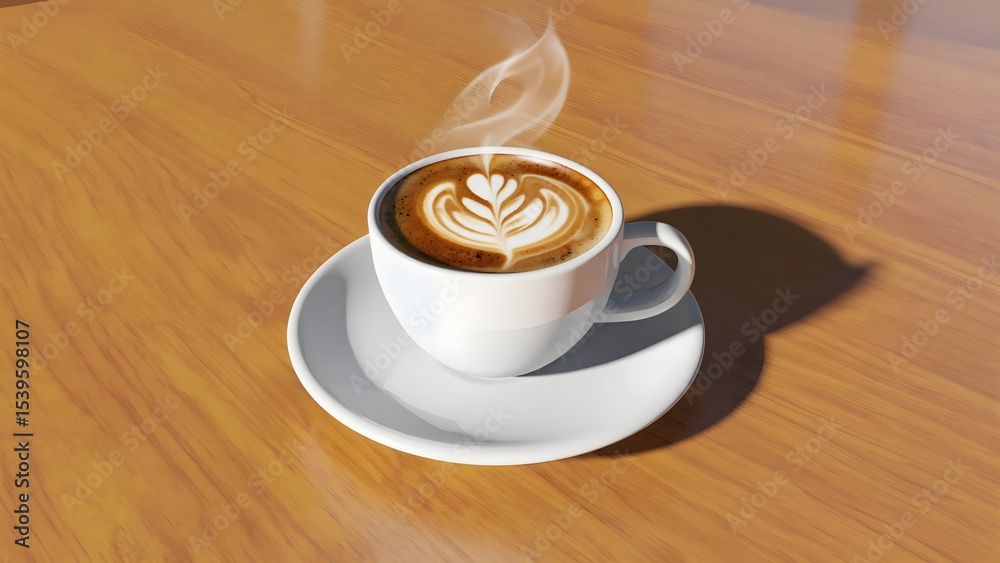 Obraz premium Coffee Cup with Latte Art on Wooden Table
