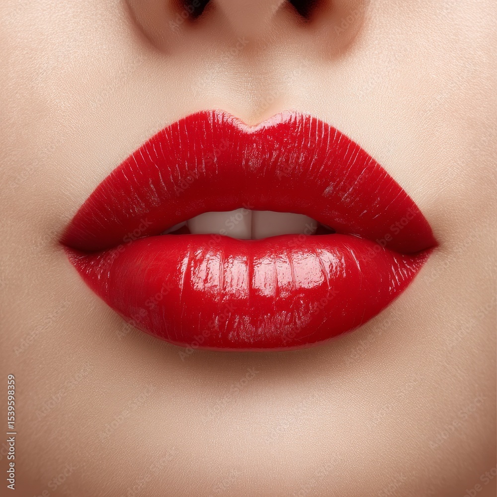 Fototapeta premium Vibrant red lips captured in a close-up against a transparent background for a bold artistic expression of beauty