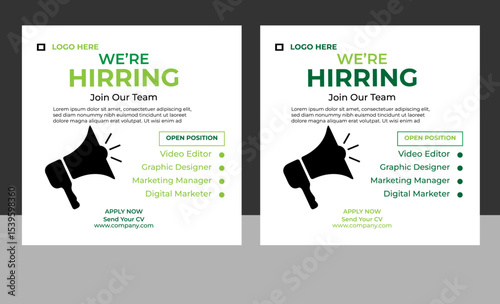 hiring job vacancy social media post or square web banner template vector design template .
