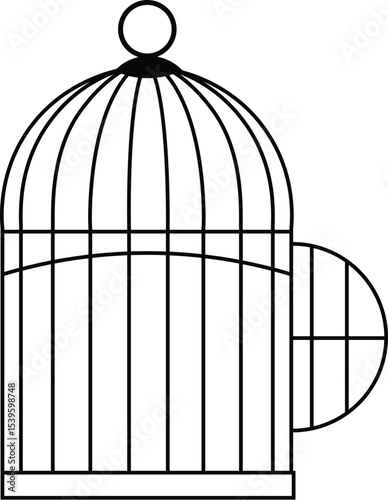 Outline bird cage, minimalist line art. 