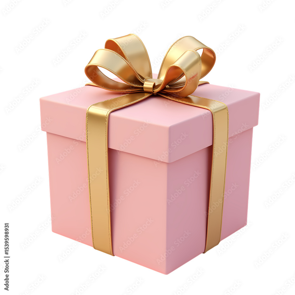 Obraz premium A pink gift box with a gold ribbon isolated on transparent background
