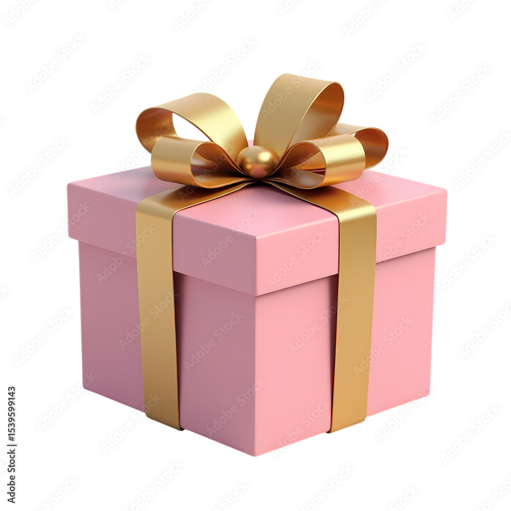 Obraz premium A pink gift box with a golden ribbon isolated on transparent background