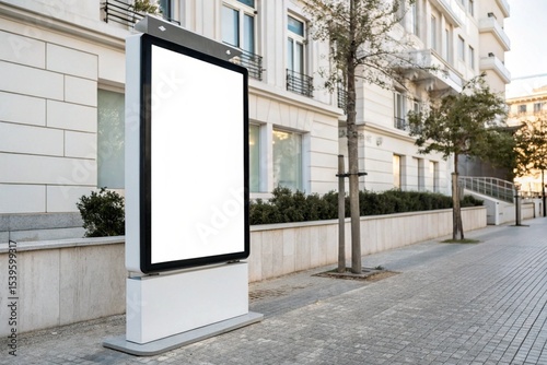Blank digital billboard display mockup with white background. Perfect for advertising, branding, marketing content, signage design, or promotional presentation on screen-based media formats. photo
