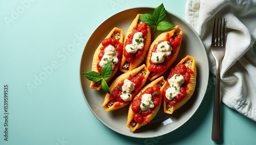 Stuffed pasta shells recipe with tomato sauce and ricotta cheese dish