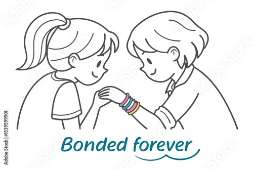 Cute kids wearing friendship bracelets doodle sketch