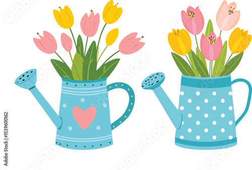 Colorful tulips in a vase illustration