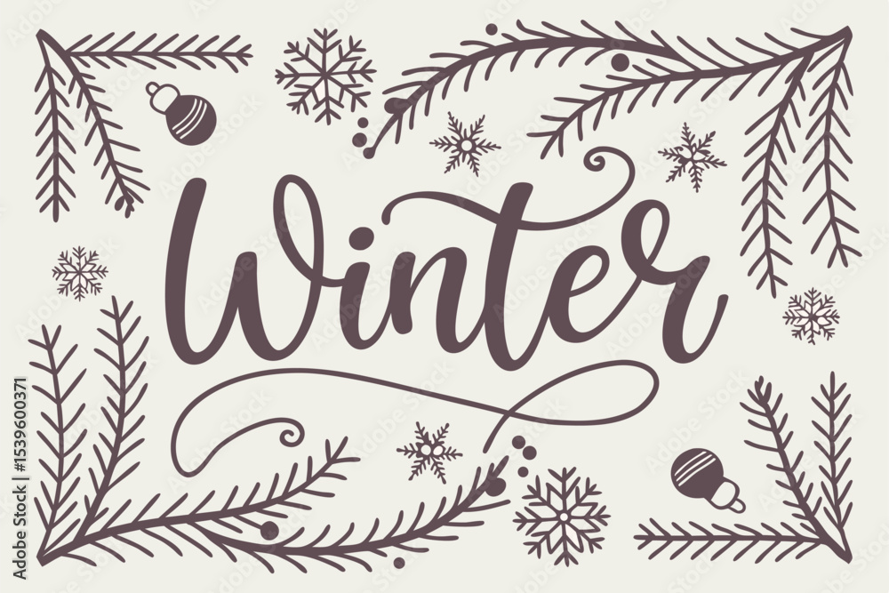 Fototapeta premium Soft calligraphy font with knitted pattern border